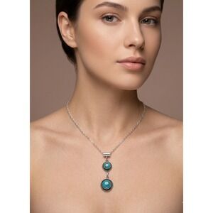 Navajo BlueTurquoise Drop Tier Pendant necklace Mariner's Chain 22in**